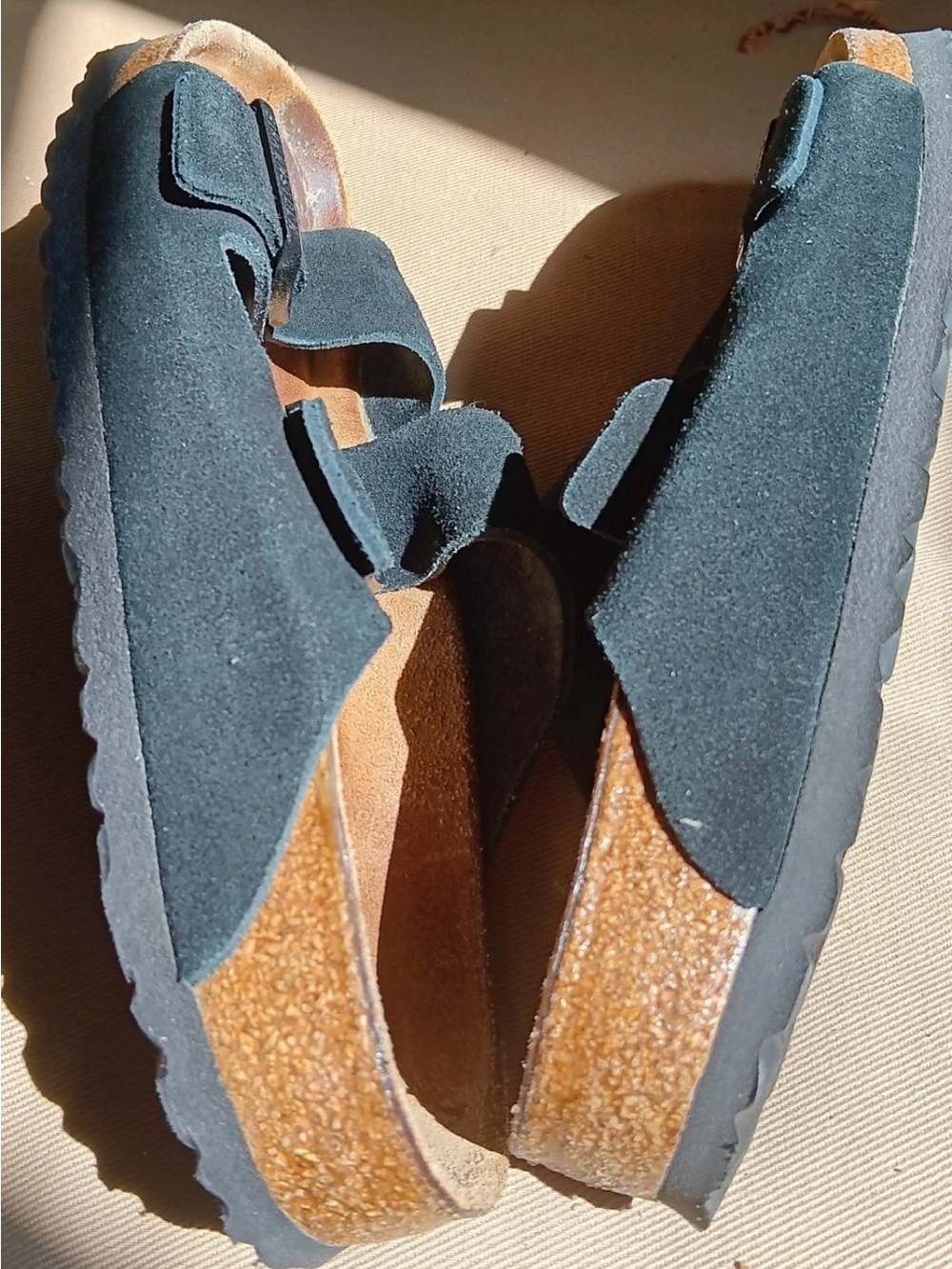 Birkenstock Black Suede Two-Strap Slide Sandals. Arizona Size 39/8
